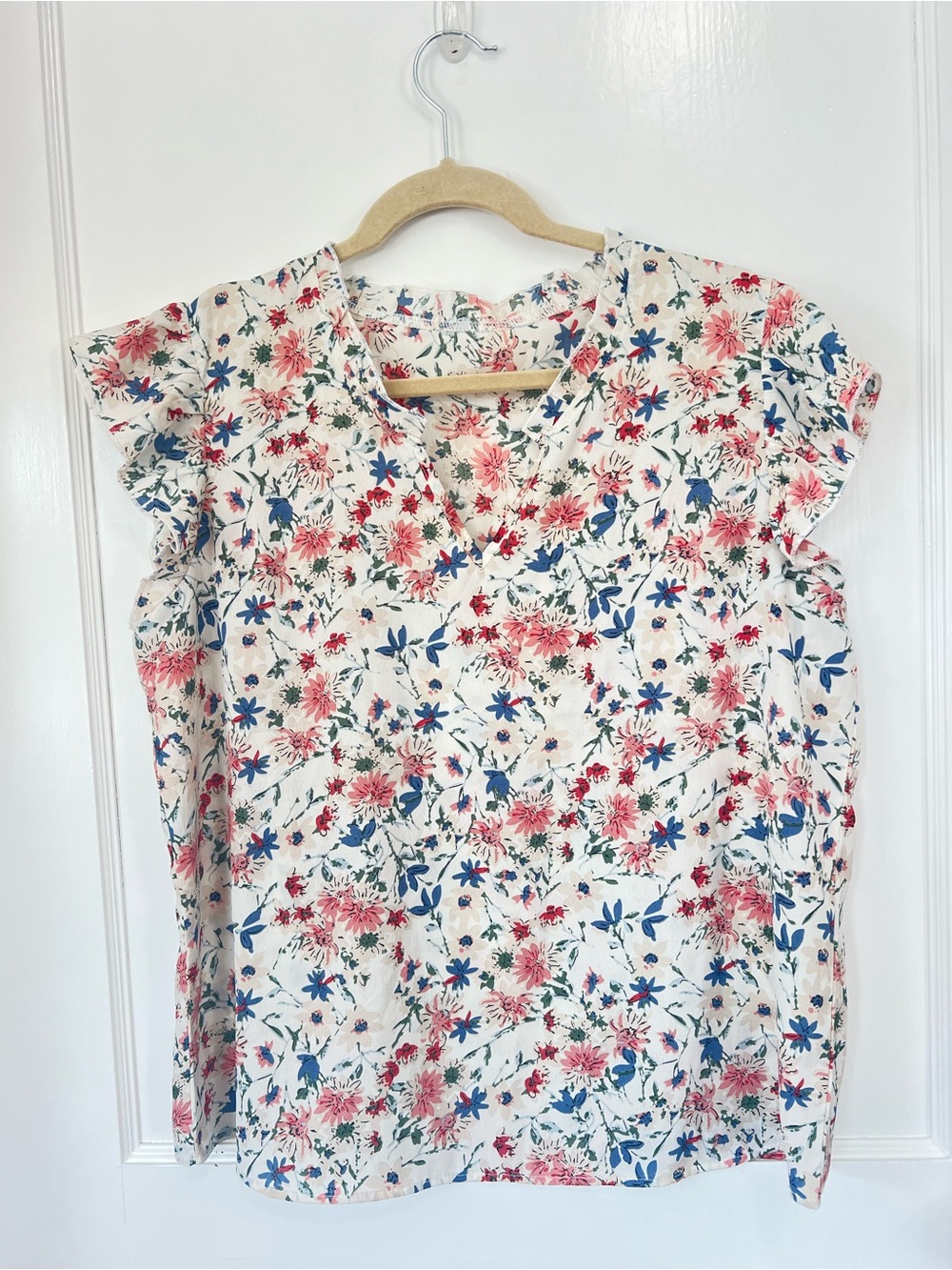 Floral V-Neck Flutter Sleeve Floral Blouse